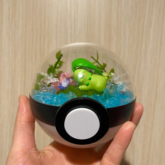 Sleepy Chikorita Riverside Pokeball Terrarium *discount for flaw*