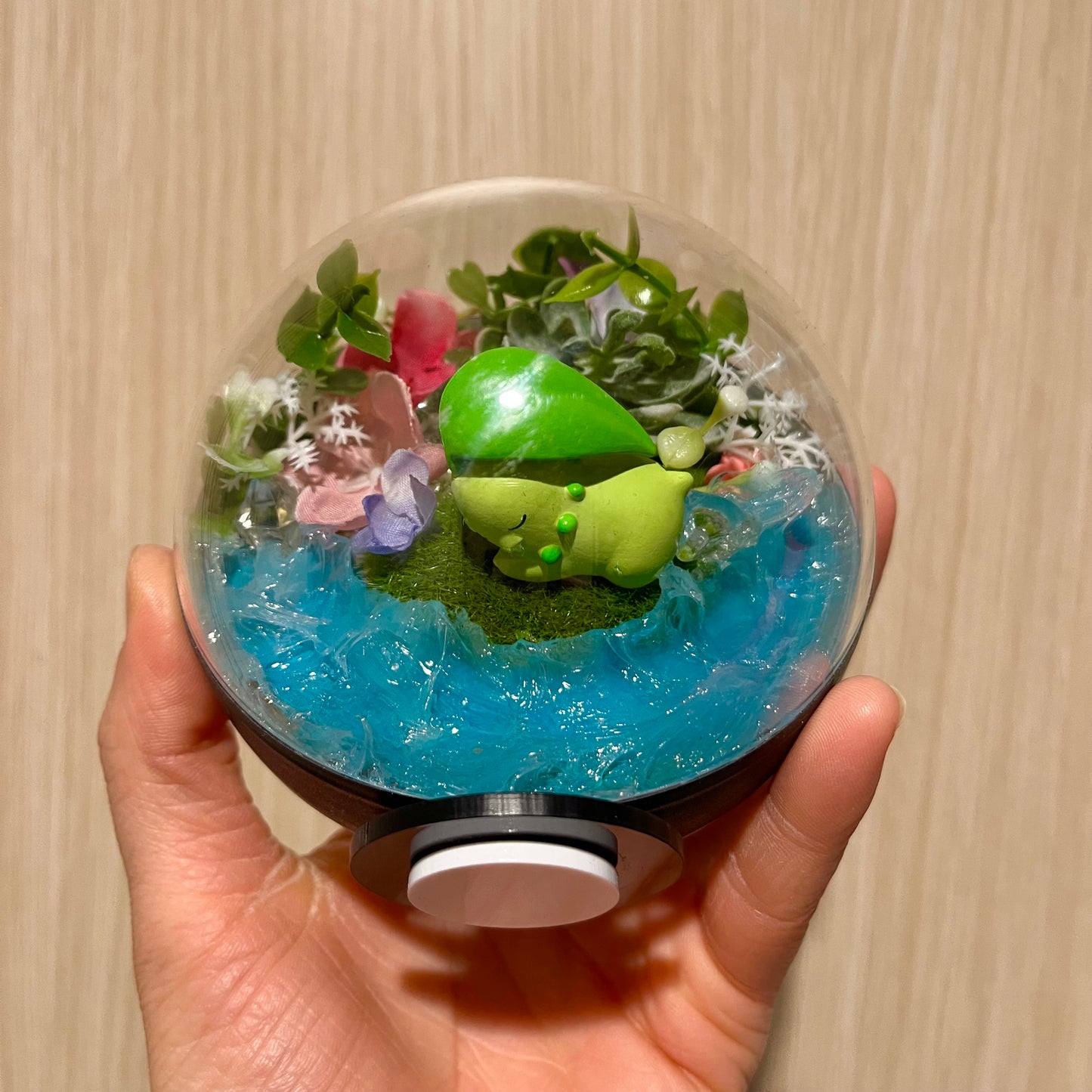 Sleepy Chikorita Riverside Pokeball Terrarium *discount for flaw*