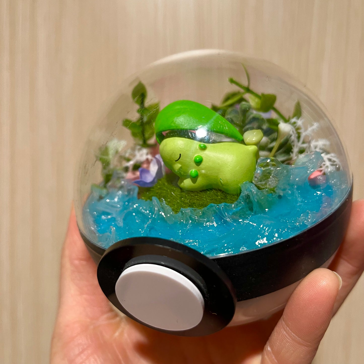 Sleepy Chikorita Riverside Pokeball Terrarium *discount for flaw*